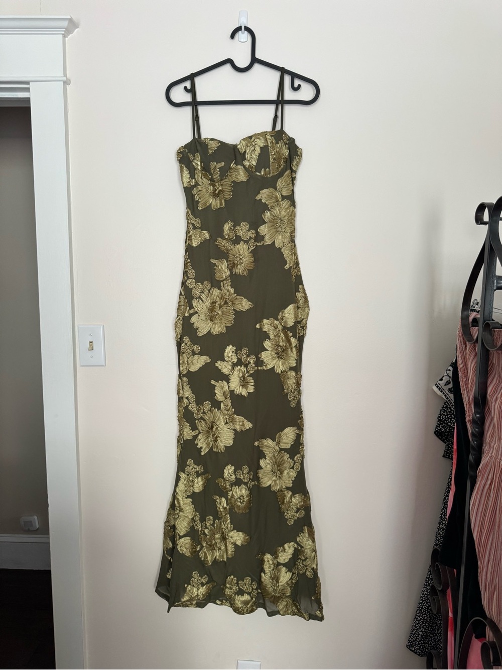 Olive Green Floral Slip Dress